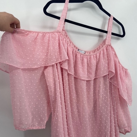 BOUTIQUE Pink Swiss Dot Cold Shoulder Flowy Tank Top Size 2X - Picture 3 of 5